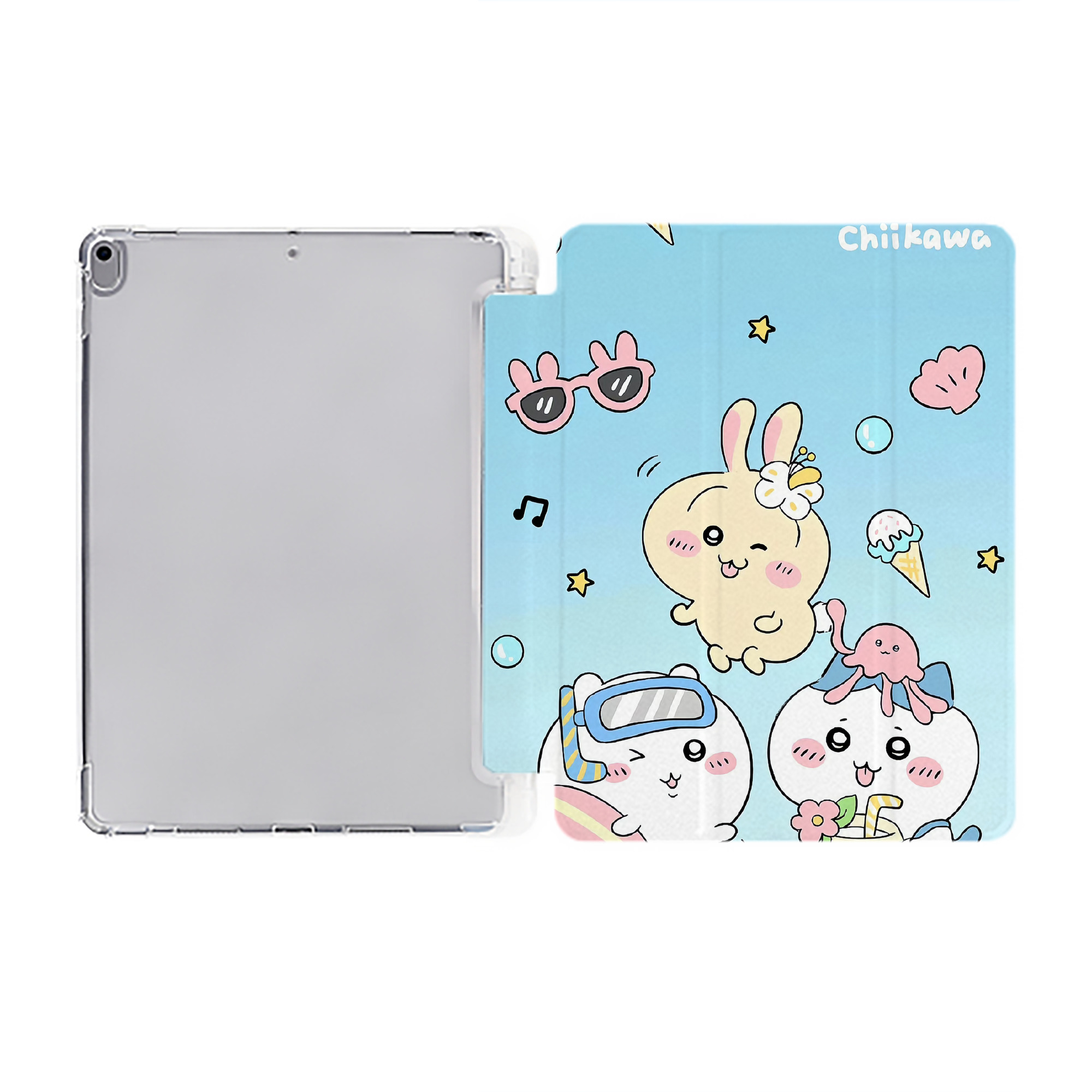 （画像用） ちいかわ Chii-kawa IPad ケース ペン収納付き 三つ折りスタンド PUレザー×シリコン 対応機種9.5/10.5/10.9インチ